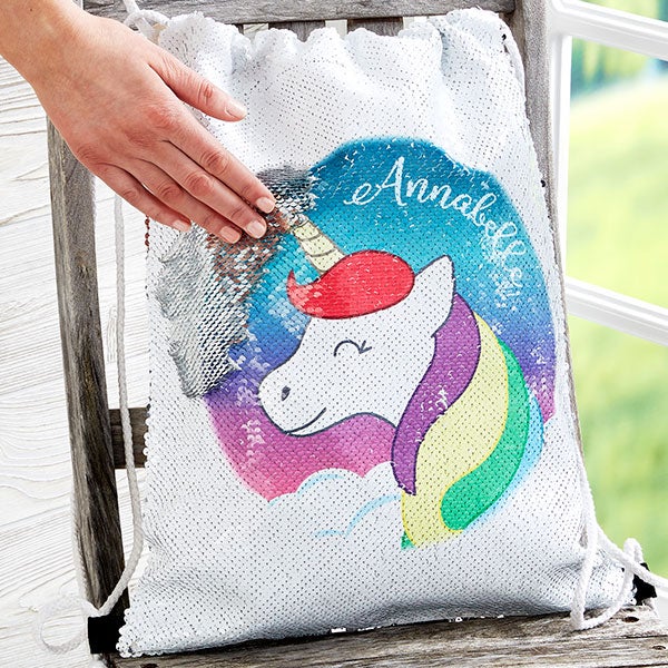 personalized unicorn drawstring sequin backpack