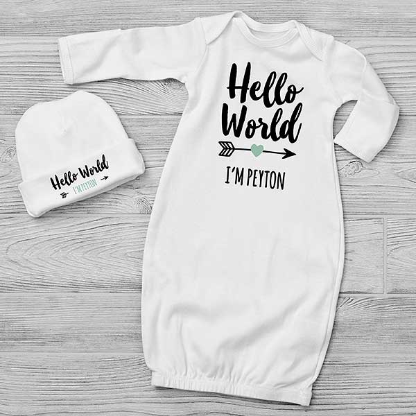 Hello World Personalized Baby Gown Baby Gifts