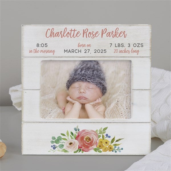 Floral Baby Girl Personalized Shiplap Picture Frame - 24002