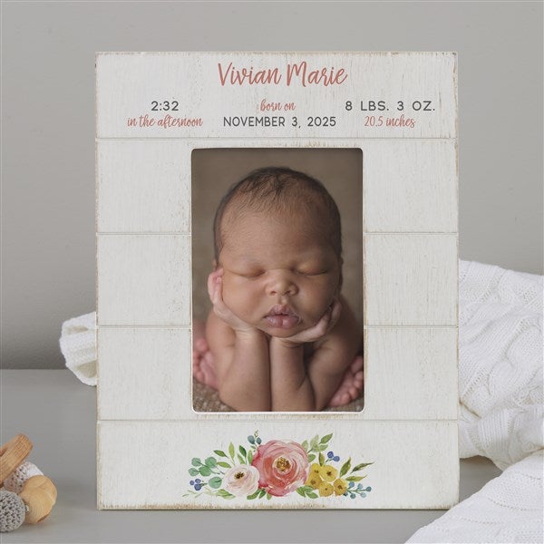 Floral Baby Girl Personalized Shiplap Picture Frame - 24002