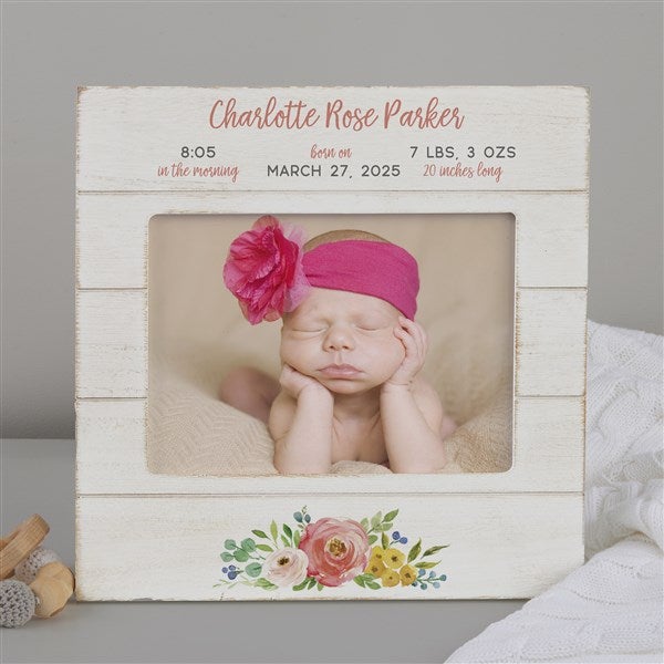 Floral Baby Girl Personalized Shiplap Picture Frame - 24002