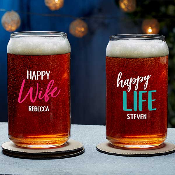 Personalized Hand Cut Mr. & Mrs. Pilsner Beer Glass, 23 oz