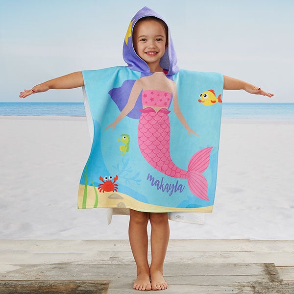 Mermaid Personalized Kids Poncho Towel for Beach & Pool