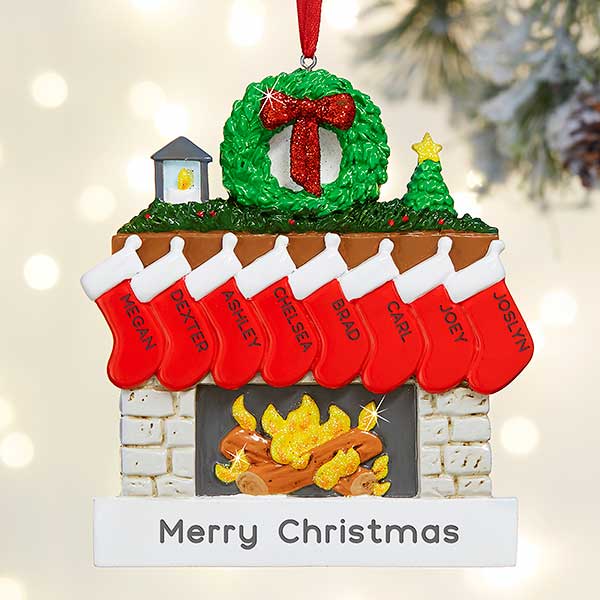 Family Fireplace Personalized Christmas Ornament 8 Name