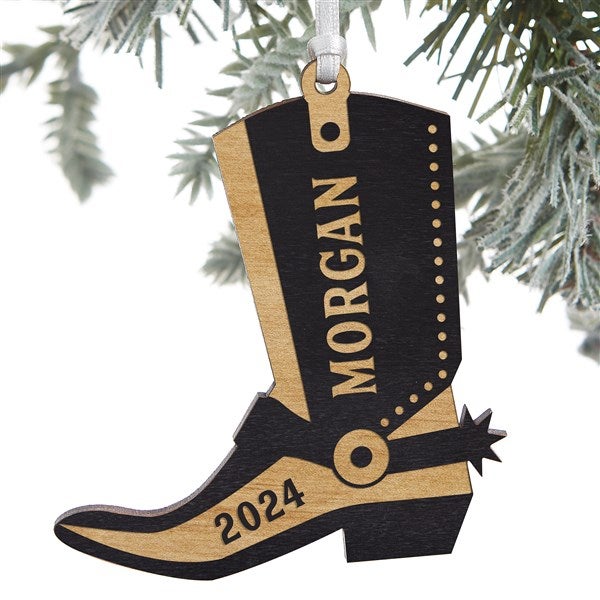 Custom Engraved Wood Cowboy Boot Christmas Ornaments - 24817