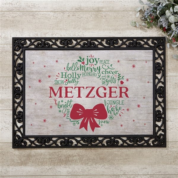 Personalised Christmas Wreath Doormat, Christmas Door Mats, Custom