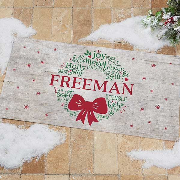 Watercolor Mistletoe Wreath Personalized Kitchen Towels