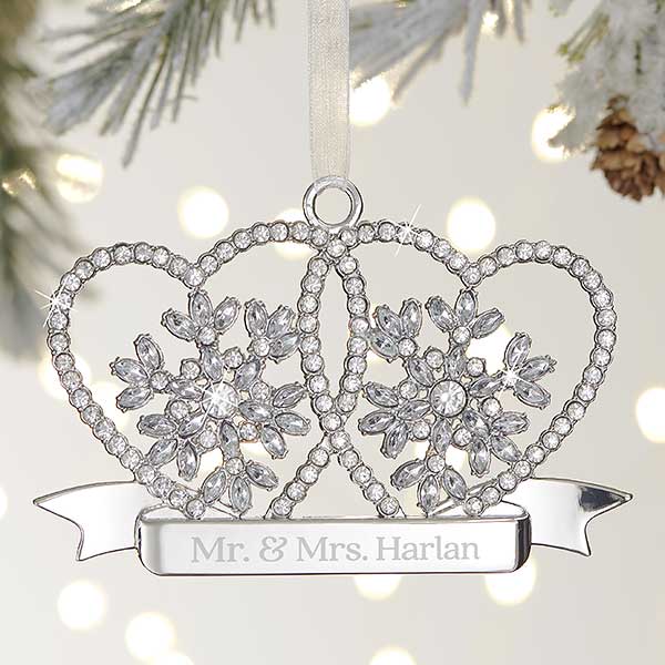wedding hearts personalized rhinestone christmas ornament wedding hearts personalized silver sparkle ornament