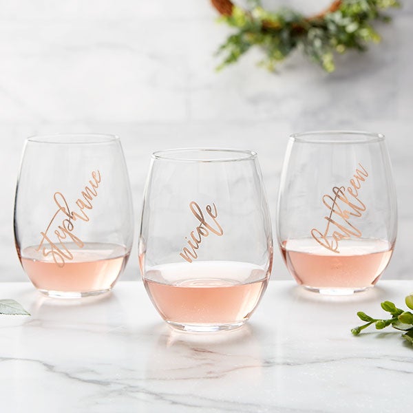Set of 4 15 Oz. or 21 Oz. Stemless Wine Glasses Hand Engraved With