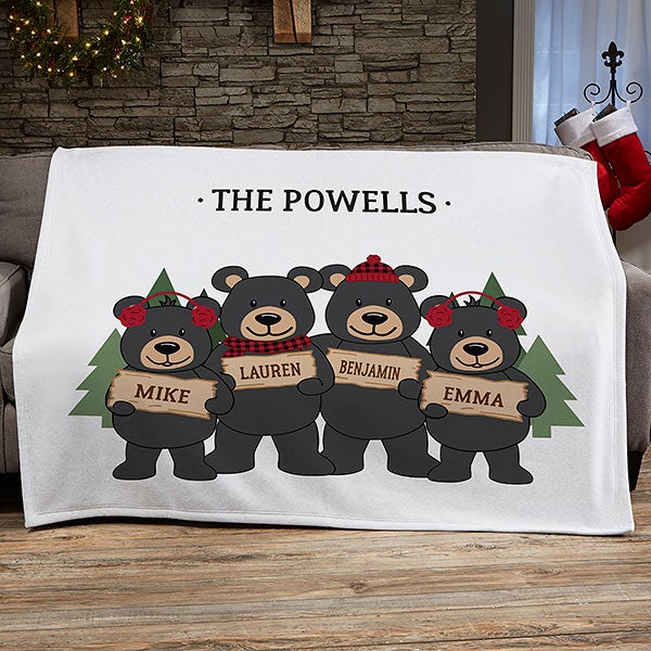 Personalized Christmas Blankets - Holiday Bear Family - 25017