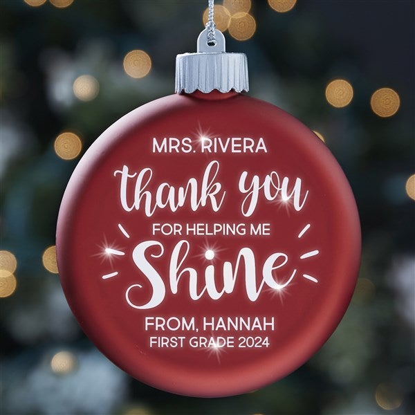 Teacher Personalized LED Light Up Red Glass Ornament - 25148