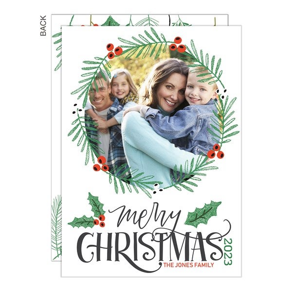 Floral Wreath Personalized Christmas Photo Cards - 25307