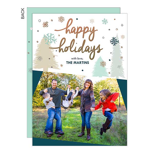 Snowflakes & Trees Custom Photo Holiday Cards - 25324
