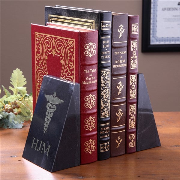 Personalized Medical Marble Bookends - Caduceus Design - 2554