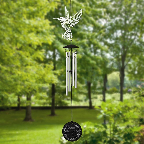 Now She Flies With Hummingbirds Personalized Memorial Wind Chimes