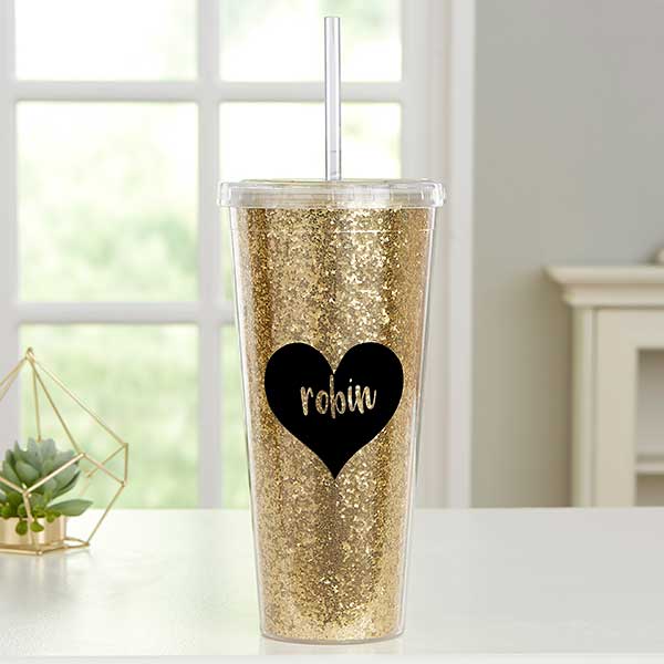 Heart of Gold Personalized 20oz Gold Glitter Tumblers - 25689