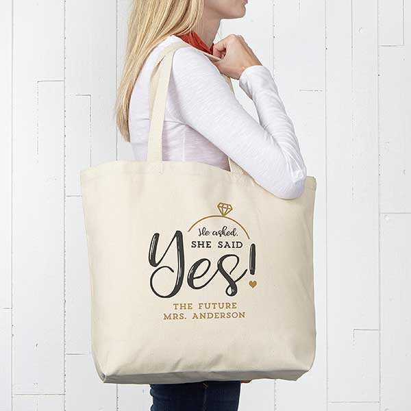 She Said Yes Personalized Large Canvas Tote Bag