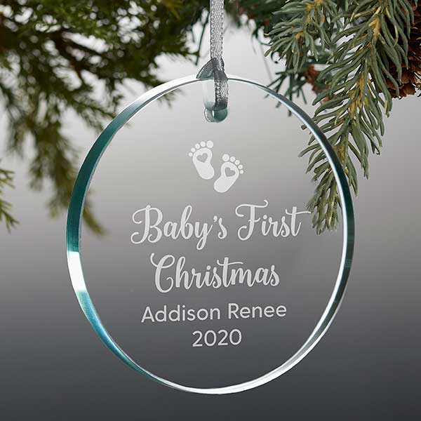 baby's first christmas glass ornament