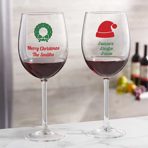 Christmas Plaid Personalized 19 oz Red Wine Glass