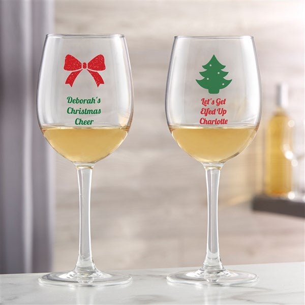 Personalized Christmas Icon Wine Glasses - 25994