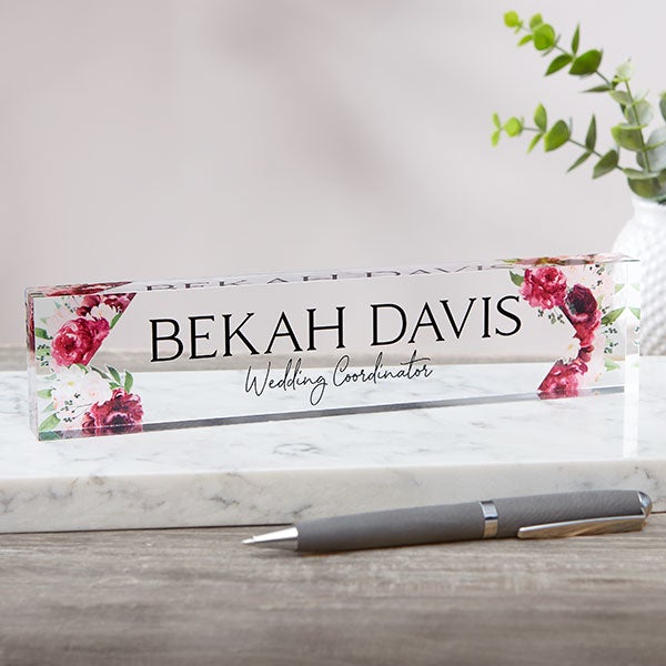 Personalized Floral Acrylic Desk Name Plates