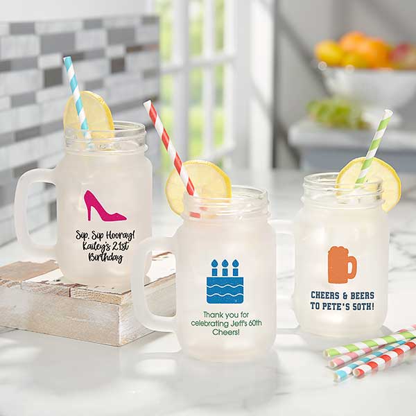 Personalized Birthday Frosted Mason Jar Glasses - 26112