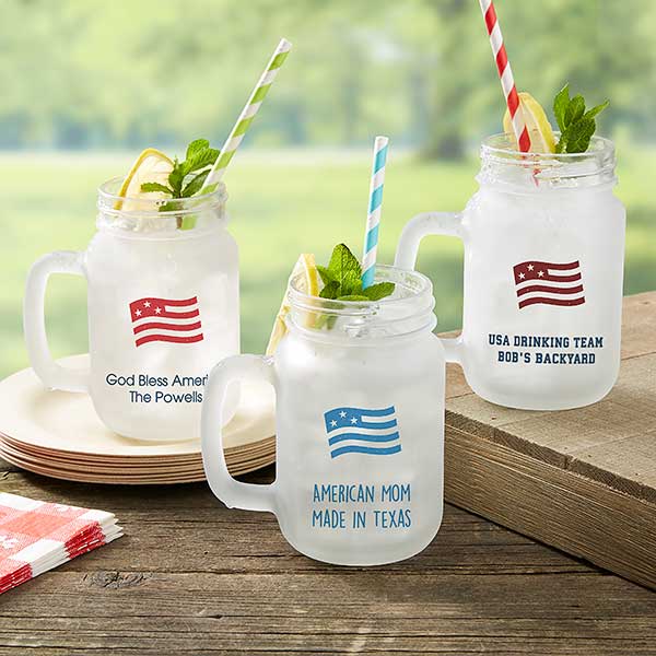 Personalized Patriotic Frosted Mason Jar Glasses - 26115