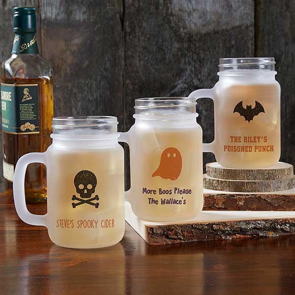 Skull 16oz. Glass Mason Jar. Great Drinking Glasses or Gift for Halloween