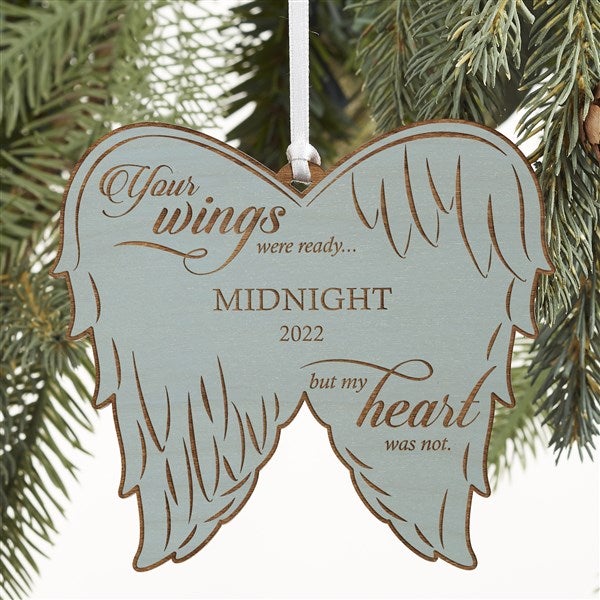 Angel Wings Personalized Pet Memorial Blue Stain Wood Ornament