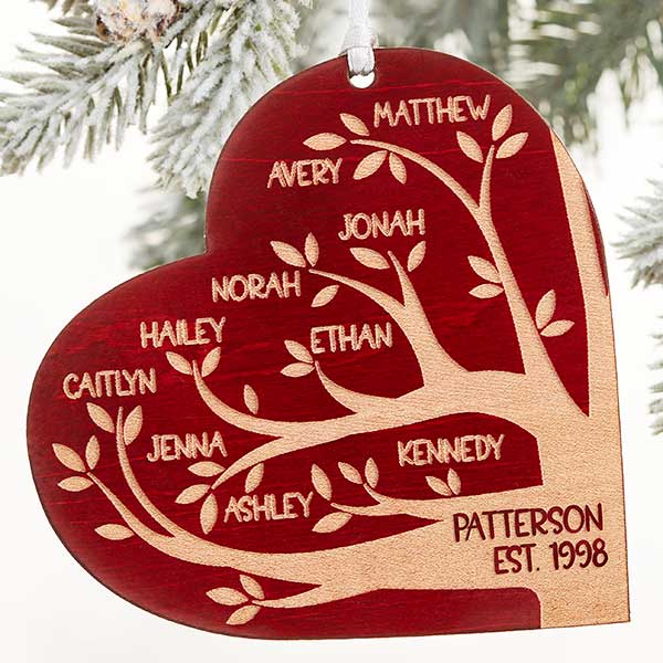 Personalized Wood Heart Family Tree Ornaments - 26131