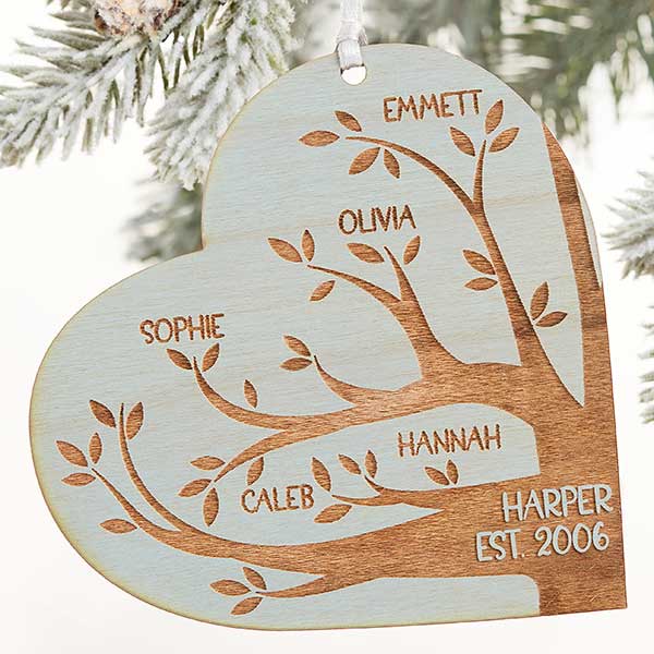 Personalized Wood Heart Family Tree Ornaments - 26131