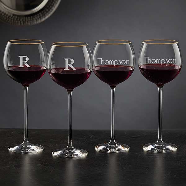 Olivia & Oliver Madison Engraved Gold Red Wine Glasses (Set of 4)