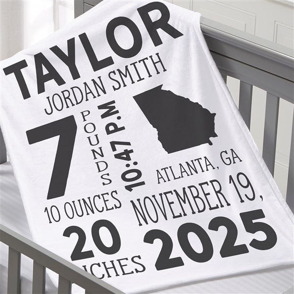 State Icon Birth Stats Personalized Baby Blankets - 26207