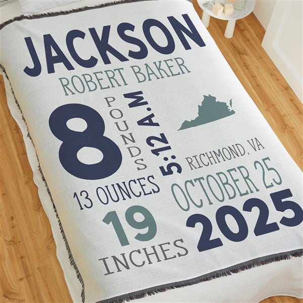 State Icon Birth Stats Personalized Baby Blankets - 26207