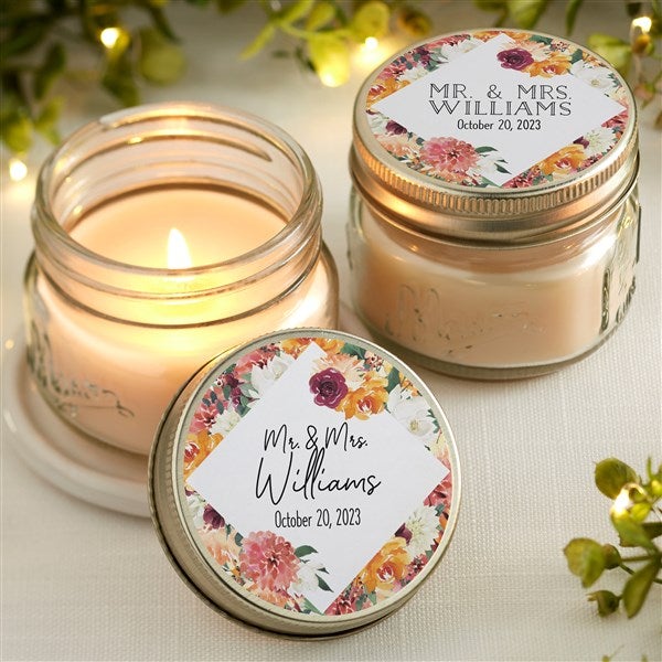 Blush Floral Personalized Mason Jar Candle Wedding Favors