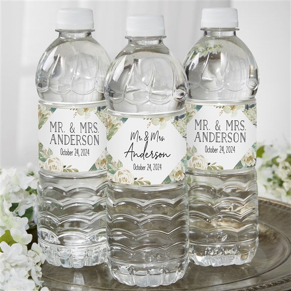 Neutral Colorful Floral Personalized Wedding Water Bottle Labels