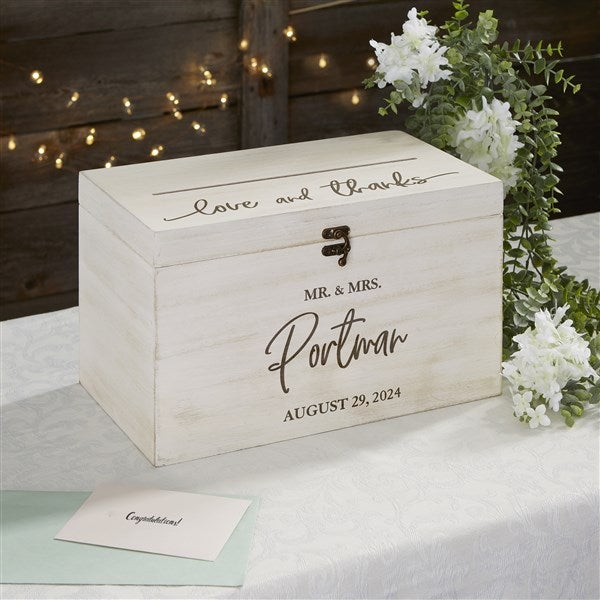Elegant Couple Engraved Wooden Wedding Keepsake Card Box