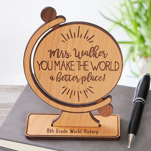 Globe For Teacher Personalized Wood Keepsake Gift - 26398