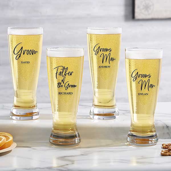Classic Elegance Personalized Wedding Party Beer Glasses - 26423