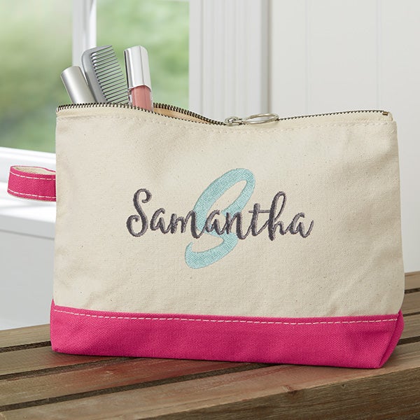 Playful Name Embroidered Canvas Makeup Bags - 26548