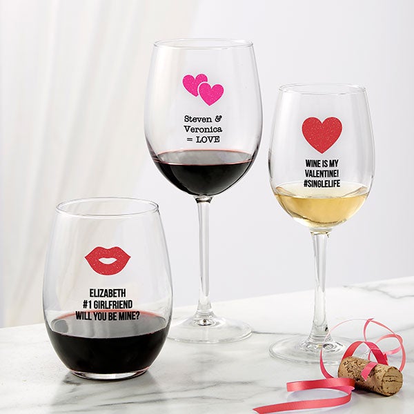 Choose Your Icon Personalized Valentine's Day Stemless Wine Glass