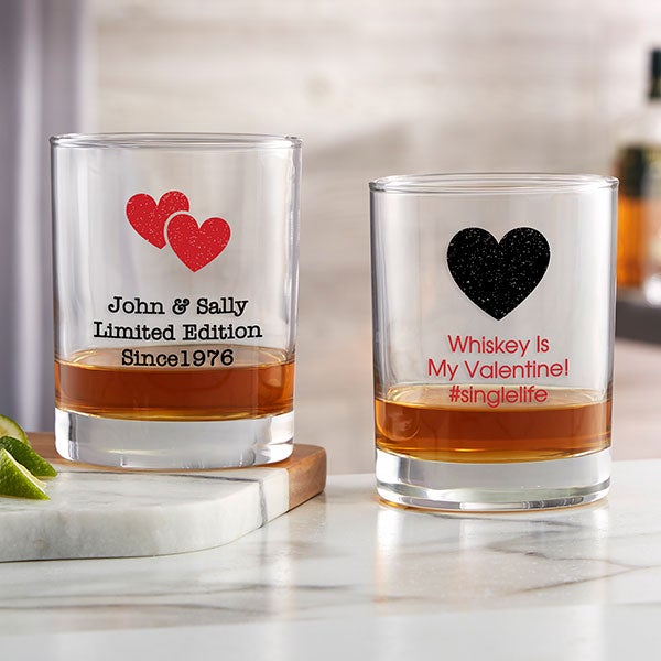 Personalized Valentine's Day Whiskey Glasses - Choose Your Icon - 26567