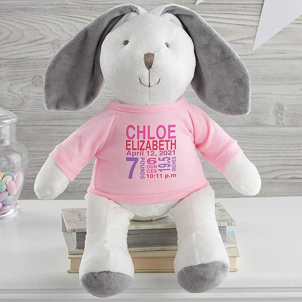 Download All About Baby Personalized Birth Stats Stuffed Animal Bunny
