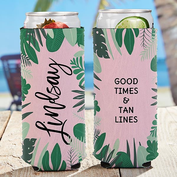 Palm Leaves Personalized Slim Can Cooler - 26726