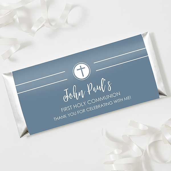 Modern Cross Boy Communion Personalized Candy Bar Wrappers - 26741