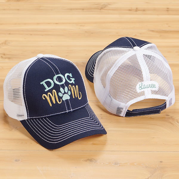 Dog Mom Embroidered Navy & White Trucker Hat