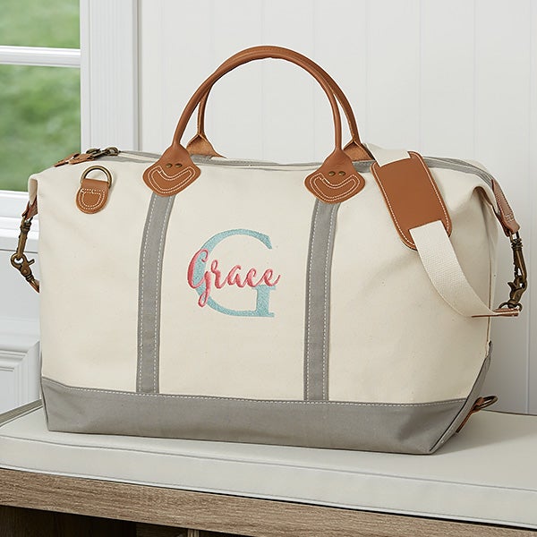 Sturdy Canvas Rope Closure Laundry Duffle Bag with Monogram {Grey}