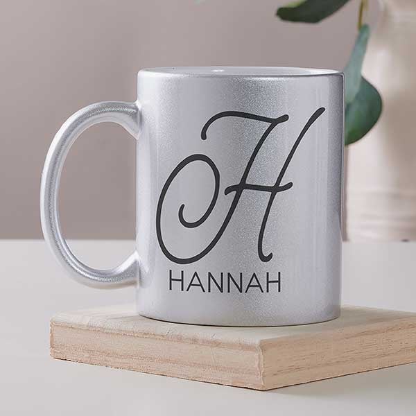 Initial Accent Personalized Glitter Coffee Mugs - 27359