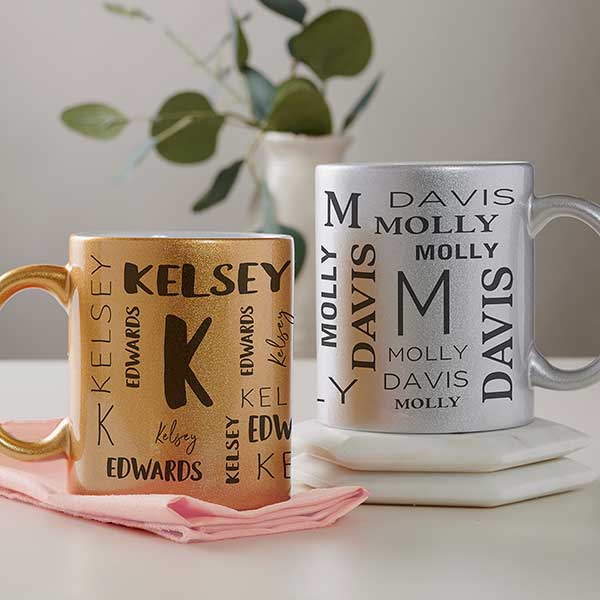 Notable Name Personalized 11 Oz Silver Glitter Coffee Mug