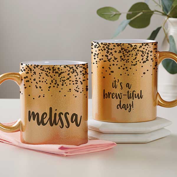 Sparkling Name Personalized Glitter Coffee Mugs - 27362